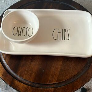 Rae Dunn: White Ceramic Queso & Chips Serving Plate